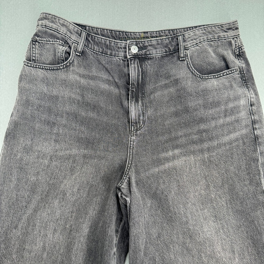 American Eagle Wide Leg Jeans 16L Grey Cotton High Rise Grunge Streetwear Indie - Picture 2 of 16